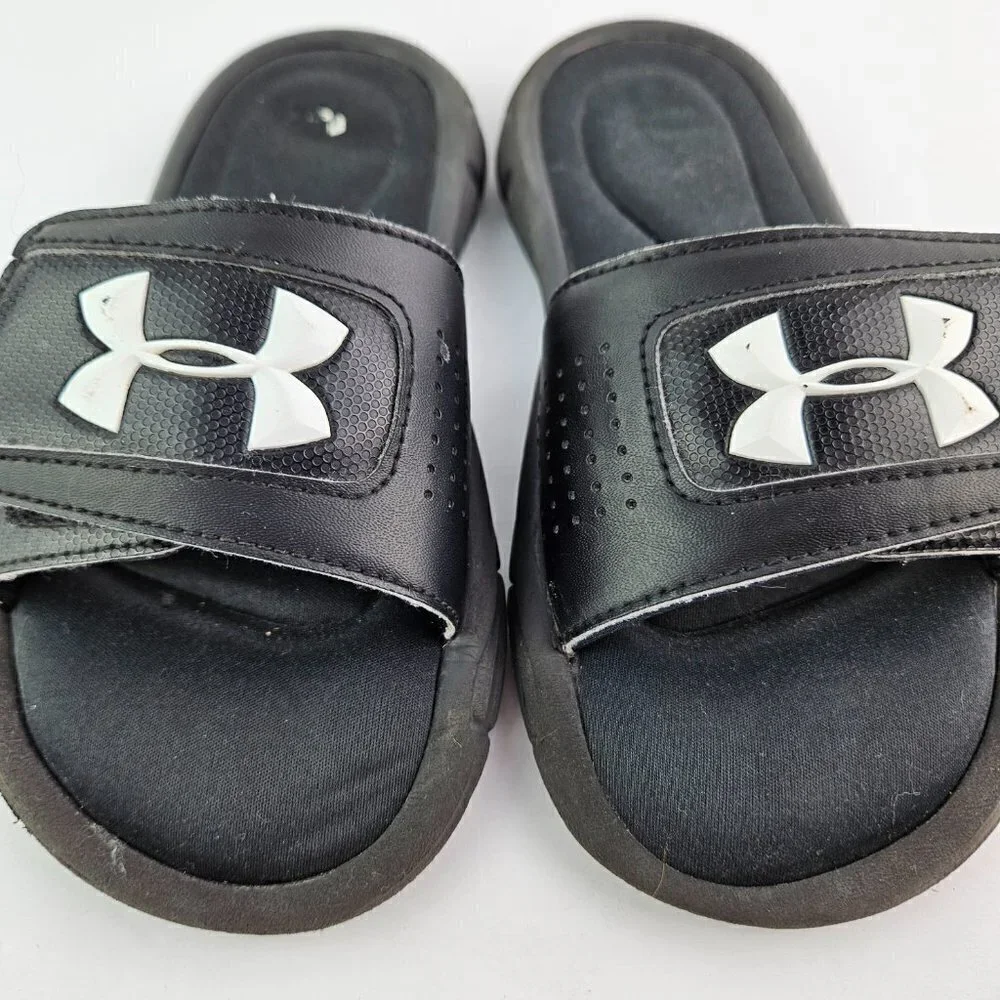 Under Armour Black Adjustable Padded Logo Slide Sandal 3Y